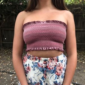 Purple Stretch Strapless Bandeau Crop Top